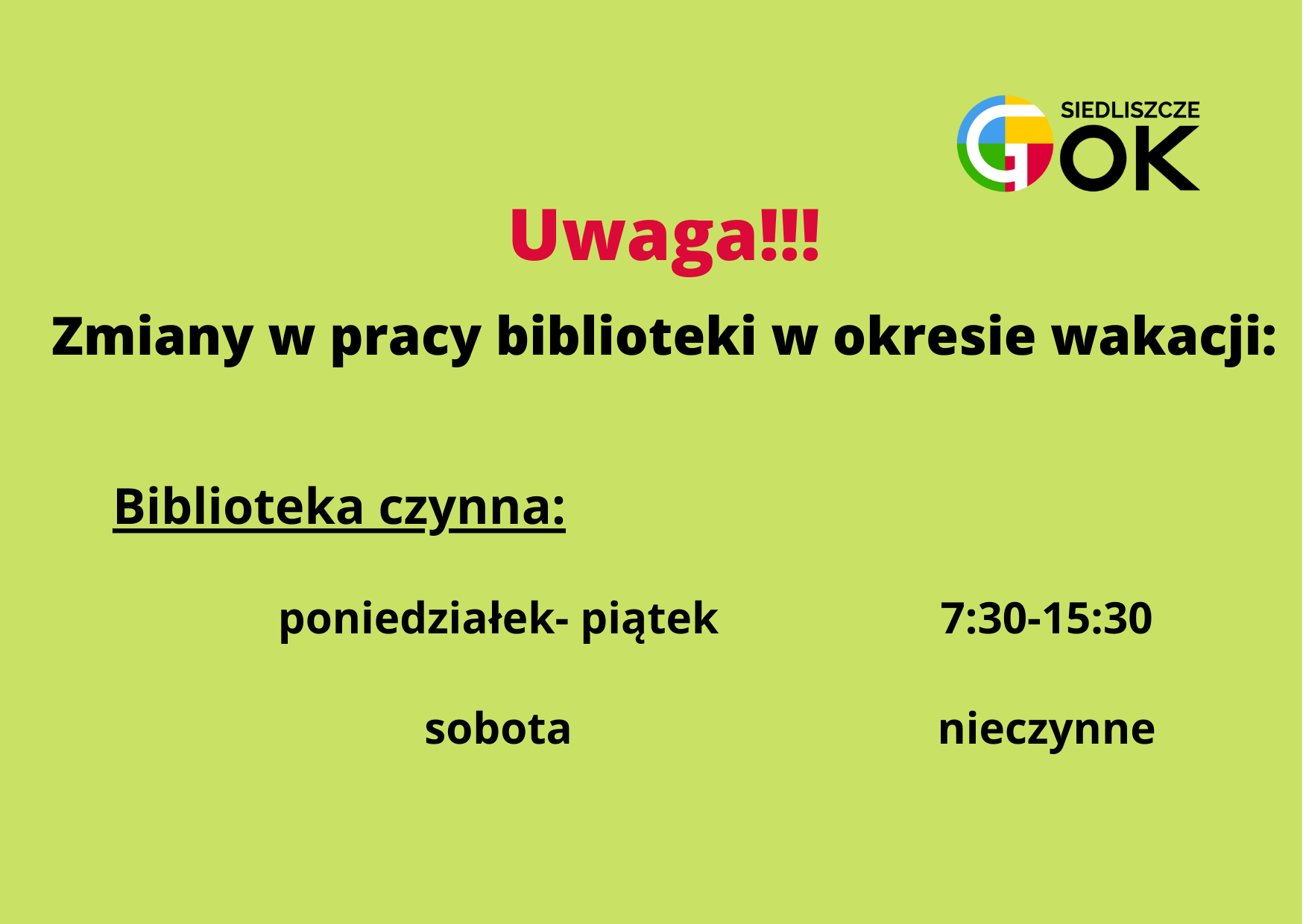 Zmiany w pracy biblioteki w okresie wakacji