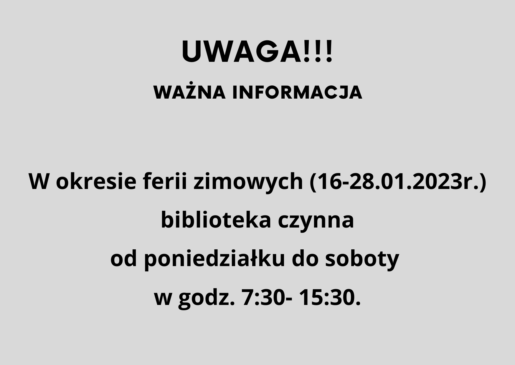 Zmiany czasu pracy biblioteki w okresie ferii zimowych